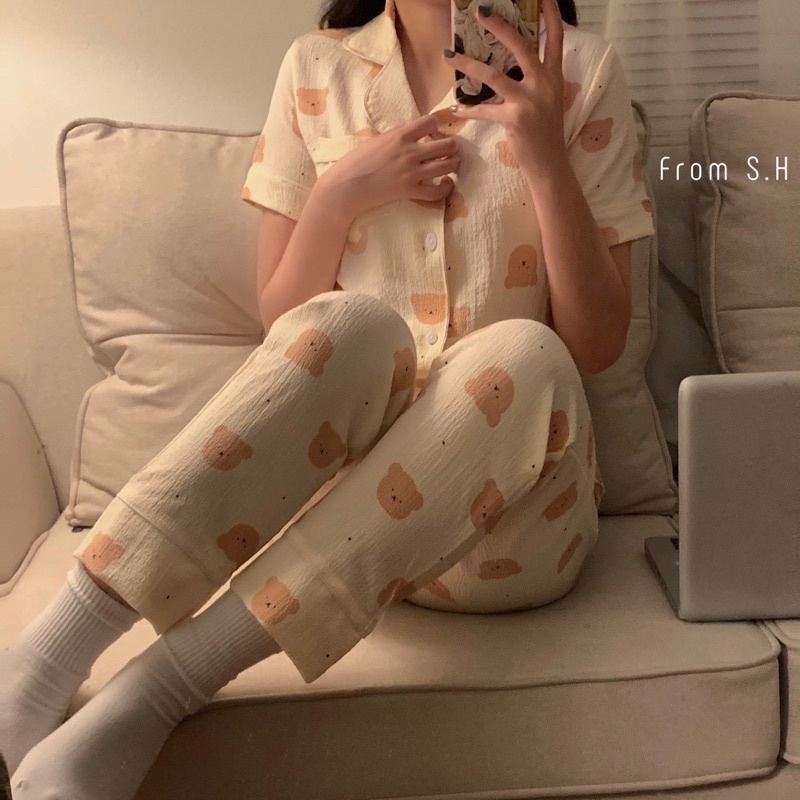 Set ngủ pyjama  chất đũi xốp hoạt hình dễ thương Bộ ngủ pijama cao cấp dài tay
