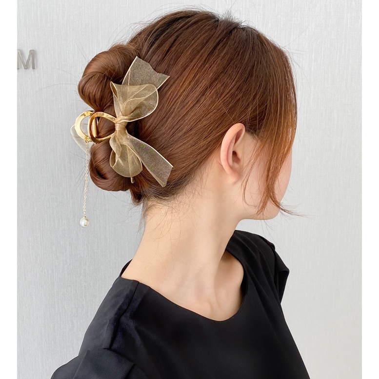 Kẹp tóc càng cua hình nơ lưới thời trang mùa hè cho nữ 2021