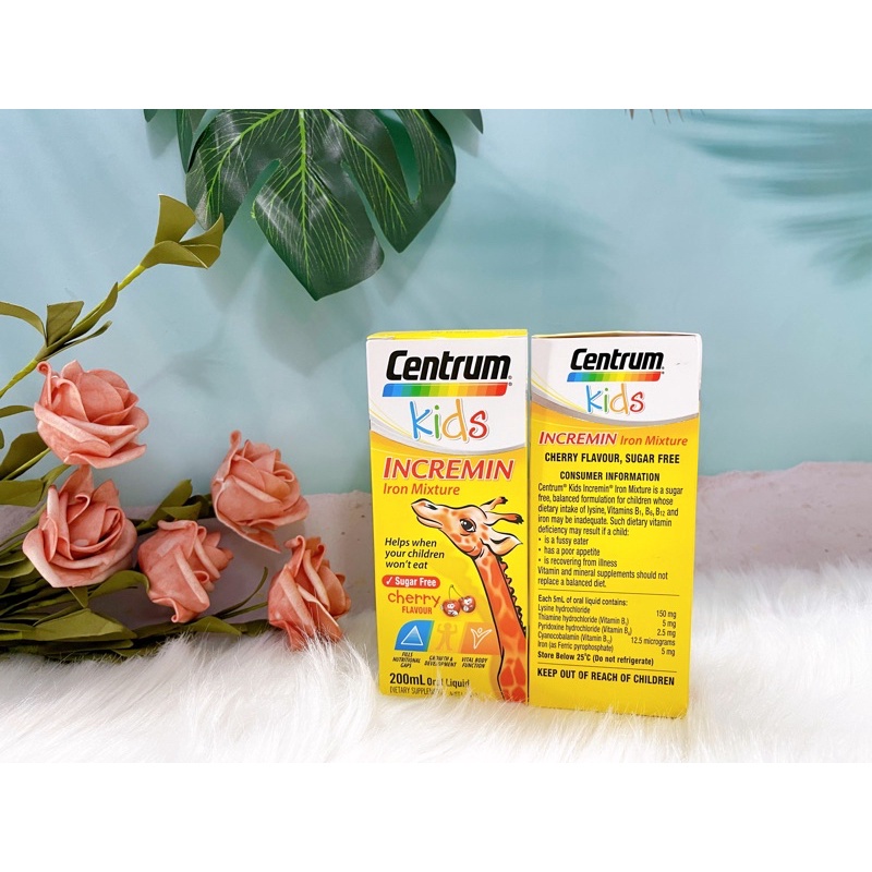 Siro Centrum Kids Incremin Iron Mixture Úc (200ml), Siro hươu cao cổ giúp ăn ngon, hấp thu tốt hơn cho bé từ 6M+