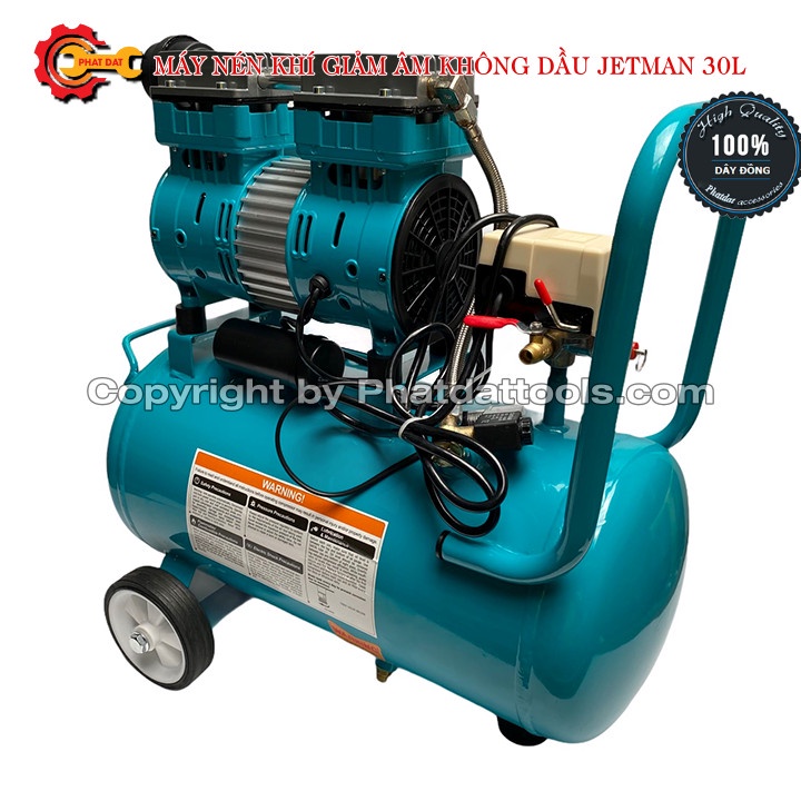 Máy Nén Khí Giảm Âm Không Dầu JETMAN 30L - Công Suất 1.5 HP - Chạy Êm, Chống Ồn - Nén Nhanh - Tự Nạp Khí - BH 12 Tháng