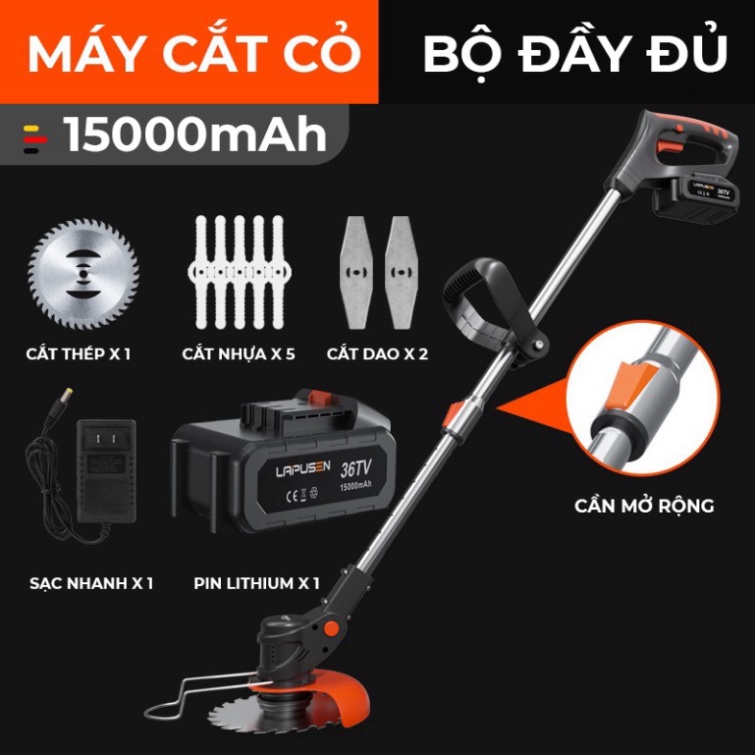(Kèm 8 lưỡi) Máy cắt cỏ, tỉa cành cầm tay LAPUSEN Bảo hành 24 tháng, pin 10cell x2 - Máy cắt cỏ chạy pin cao cấp