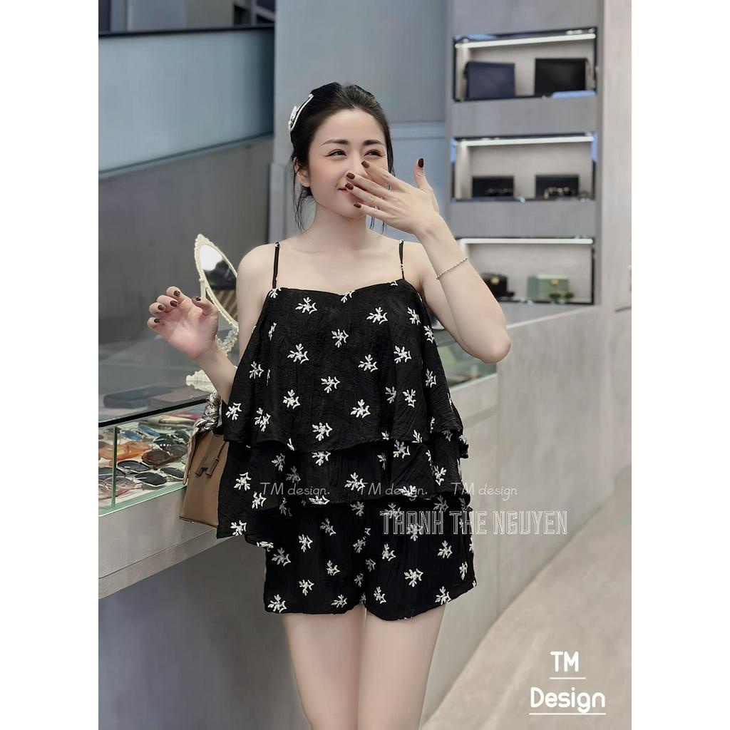 Sét hoa 2 dây chỉnh 2 tầng + quần sooc cạp chun 4 màu 150