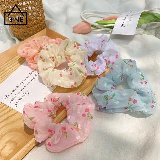 Dây Cột Tóc Chiffon Co Giãn Họa Tiết Hoa Phong Cách Hàn Quốc