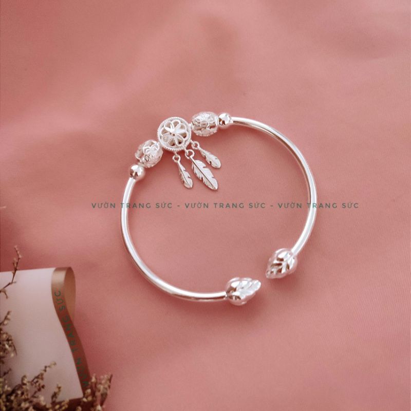 Vòng tay bạc nữ S925 - Lắc tay nữ bạc S925 Cuff nụ sen charm Drecat vintage Vườn Trang Sức VTSVT019