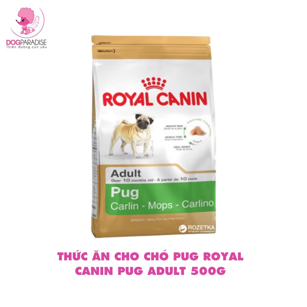 Thức ăn cho chó pug Royal Canin Pug Adult duy trì trọng lượng lý tưởng túi 500g - Dog Paradise