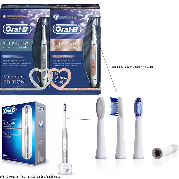 Bộ 4 Đầu Bàn Chải Đánh Răng điện SR32-4, S32-4 cho các dòng máy PulSonic Oral-B Braun