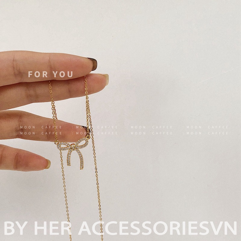 Dây Chuyền, Vòng Cổ Nữ Dáng Mảnh Mặt Nơ Hàn Quốc Her Accessories C14