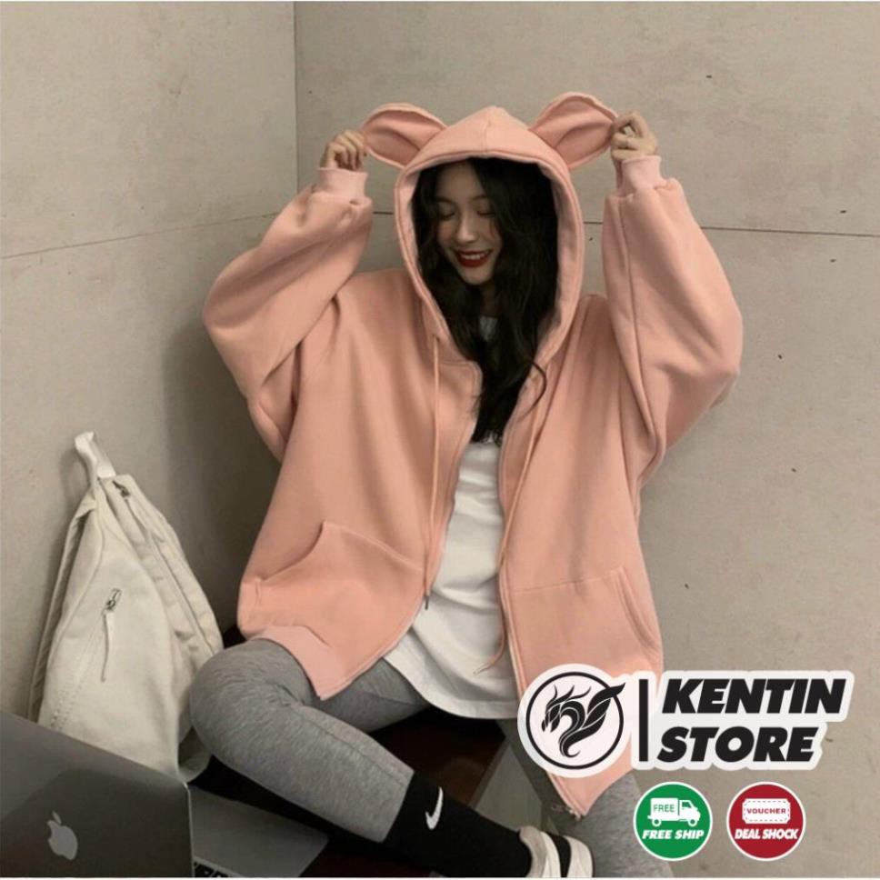 Áo khoác hoodie Chống Rét Cho Nam nữ Unisex Form rộng nón tai thỏ Chất Nỉ Có 4 Màu Ulzzang