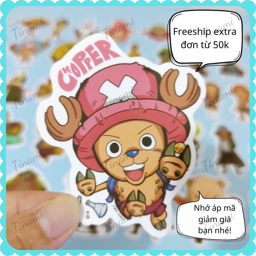 Bộ 50 Sticker One Piece hình dán chống nước bền màu dùng dán điện thoại laptop nón bảo hiểm xe máy balo