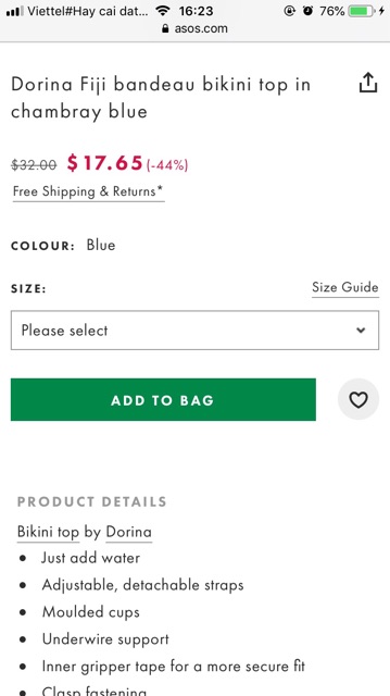 [CHÍNH HÃNG] Thanh lý Áo Bikini Asos Dorina Fiji Bandeau | BigBuy360 - bigbuy360.vn