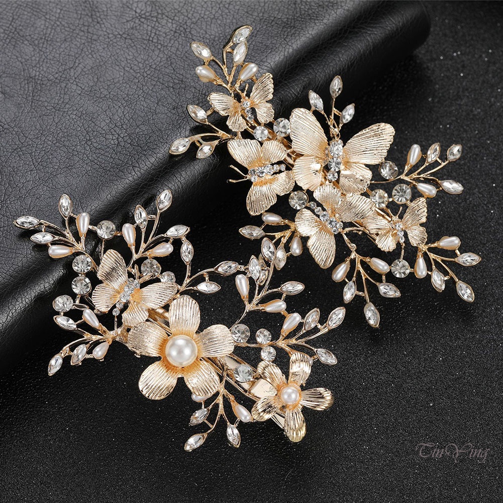 GETNOIVAS Set 2 Kẹp Tóc Hình Hoa Đính Đá Sang Trọng Cho Cô Dâu