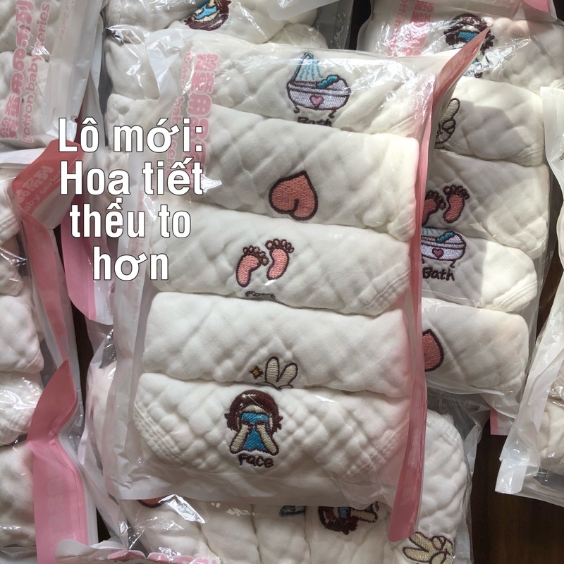 Set 5 khăn xô sữa cho bé 6 lớp hàng cao cấp thêu hoạ tiết mềm mại - TRẮNG (túi zip) [Shop mẹ Bob 86]