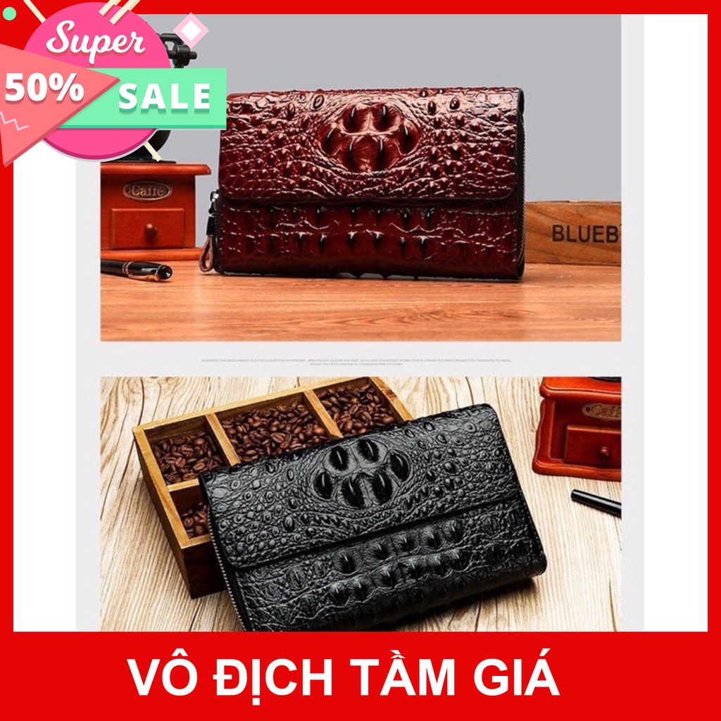 [ 100% CHẤT LƯƠNG ] Ví Cầm Tay Clutch Nam Cao Cấp Da   VÂN CÁ SẤU Mềm Đẹp Nhiều Ngăn tiện dụng