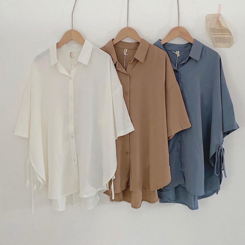 Áo sơmi nữ phom rộng rút dây sườn hottrend phong thái vintage korea tươi trẻ thời trang và năng động chất đũi mát SA18