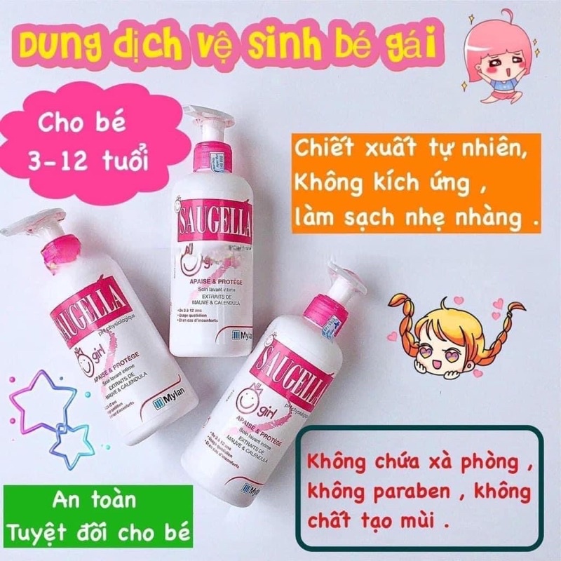 Dung dich vệ sinh Saugella cho bé gái từ 3 tuổi, dung dịch vệ sinh cho bé 200ml
