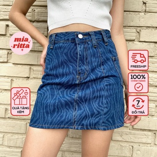 Chân váy denim dáng ngắn - jeans skirt xanh vằn đen Mia Ritta v987