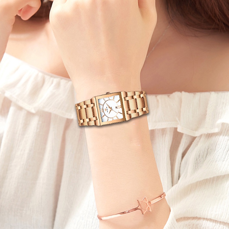 Wwoor Mới Đồng Hồ Đeo Tay Mặt Vuông Màu Vàng Hồng Sang Trọng Reloj Mujer-8858 Cho Nữ
