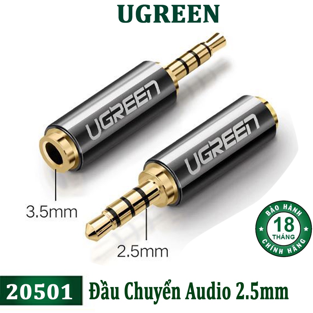 Đầu chuyển 2.5mm sang 3.5mm UGREEN 20501 Âm thanh Audio Cao cấp (2.5 đực ra 3.5 đầu lổ)