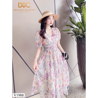 Váy hoa xoè cổ v - hàng thiết kế dvc