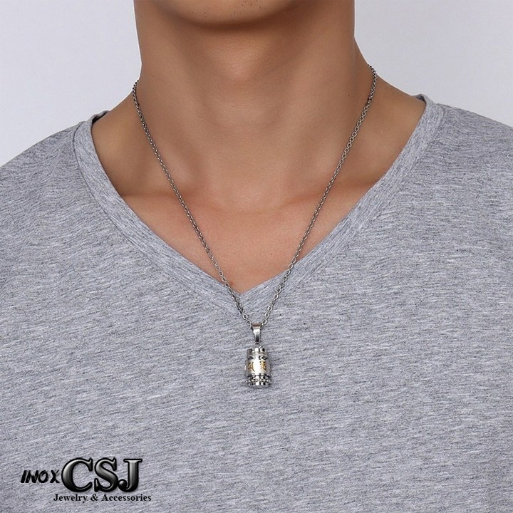 MẶT DÂY CHUYỀN TITAN UM MANI PADME HUM HÌNH TRỤ MD180