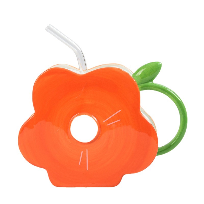 Mới Ly Uống Nước Bằng Gốm Sứ Có Ống Hút Họa Tiết Hoa Xinh Xắn