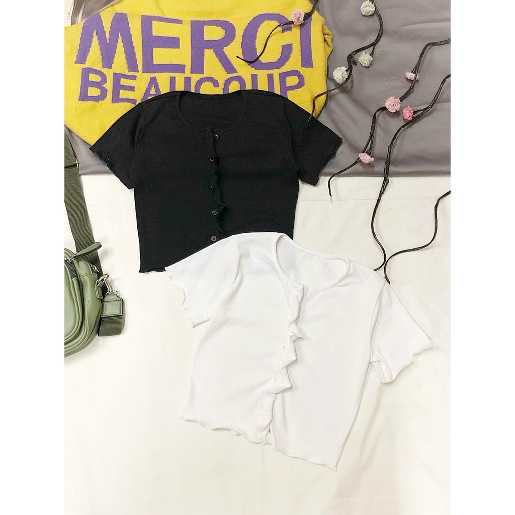 áo croptop nút cuốn bèo hàng nút xinh ảnh thật hot ảnh thật