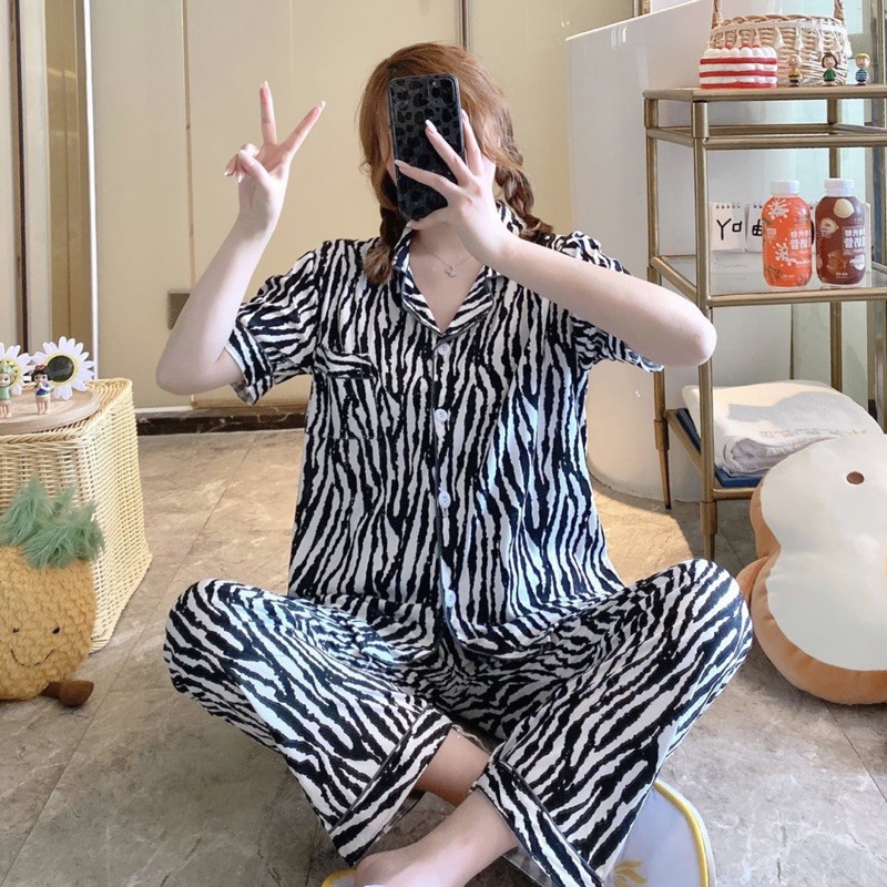 Bộ ngủ pijama nữ ngắn tay quần dài nhiều màu | BigBuy360 - bigbuy360.vn