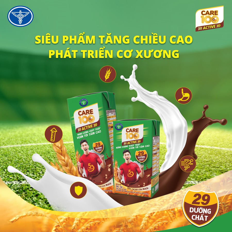 Thùng sữa Nutricare Care 100 Active cacao lúa mạch (180ml x 48 hộp)
