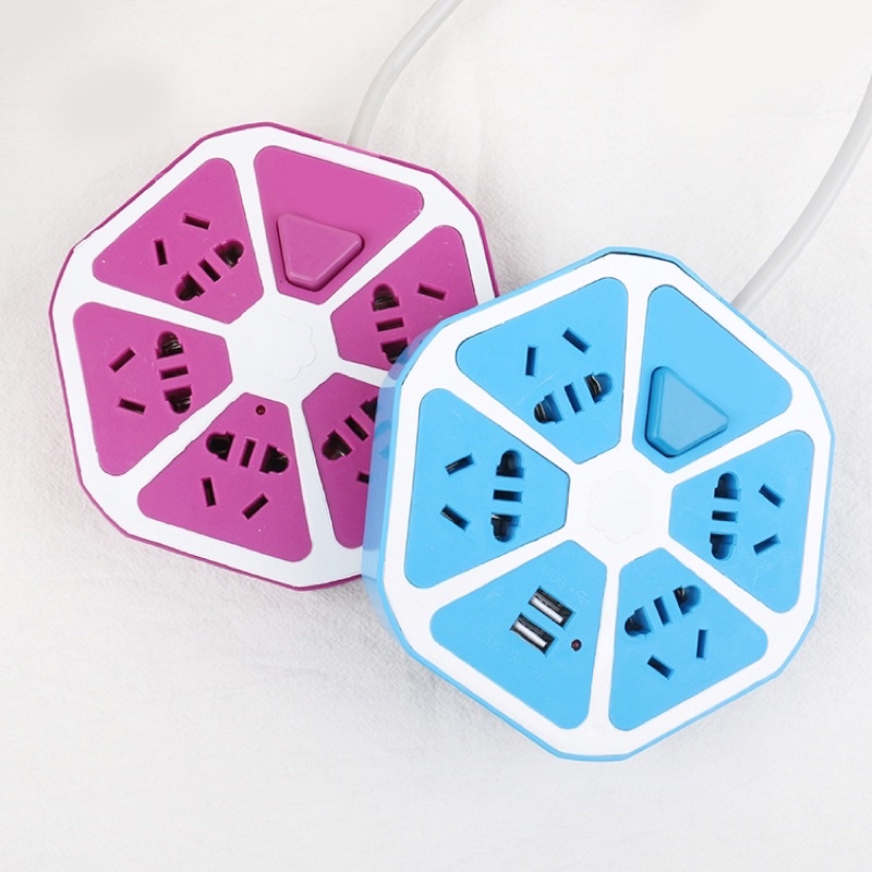 Ổ cắm điện hình trái cam có nút ngắt điện, 4 ổ cắm &amp; 2 cổng sạc usb tiện dụng - Ổ điện đa năng cho điện thoại, ipad