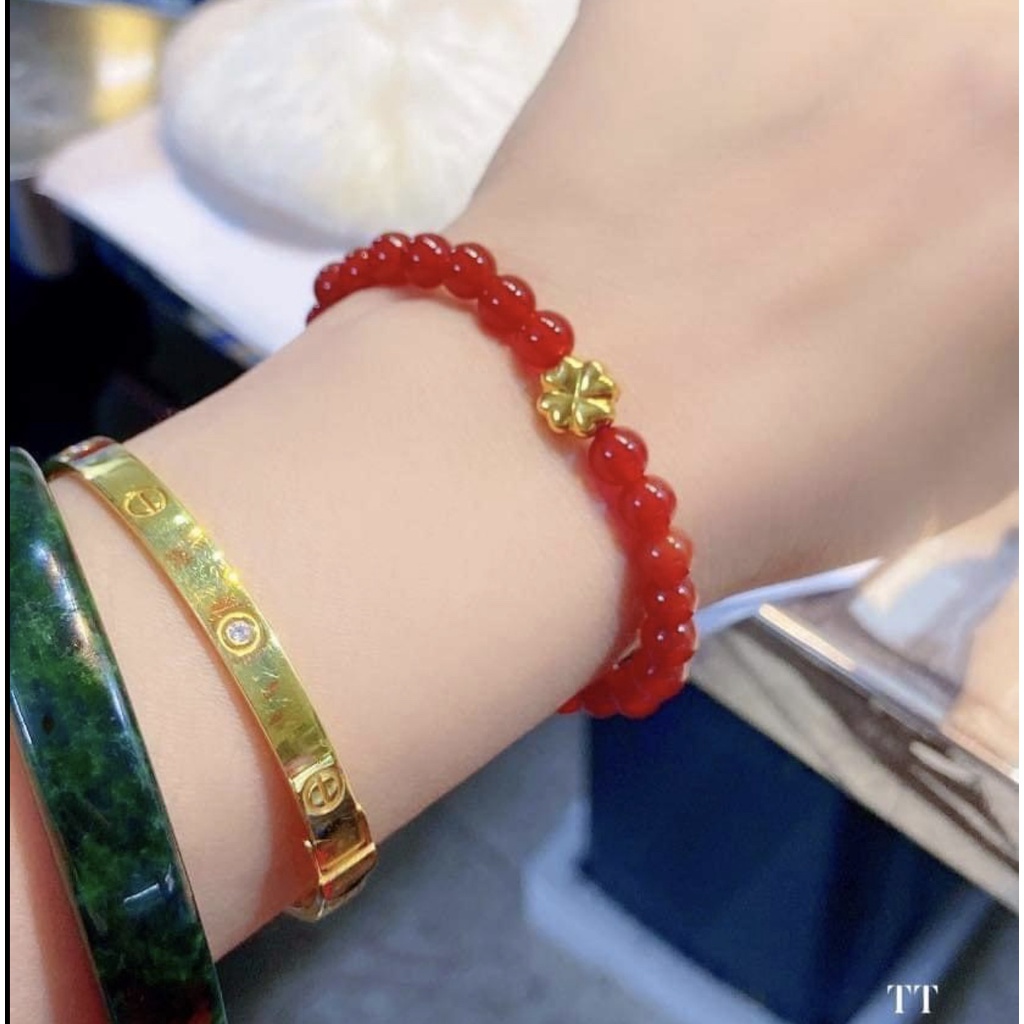 Lắc tay đá míc cỏ 4 lá hàng cao cấp