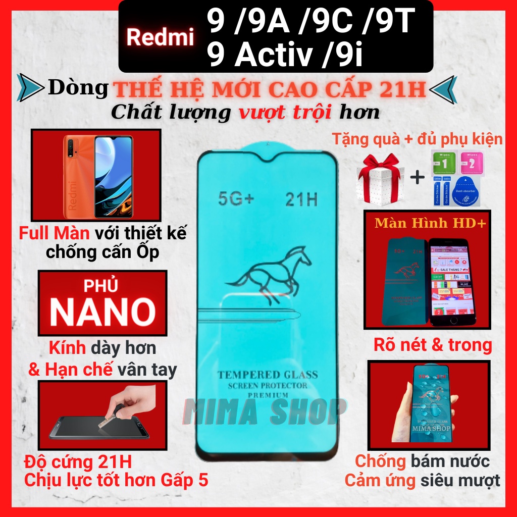 Kính cường lực Xiaomi Redmi 9/9A/9C/9T/9 Activ/9i Full màn cao cấp OG+ độ cứng 21H siêu mượt chống bám vân tay [MIMA]