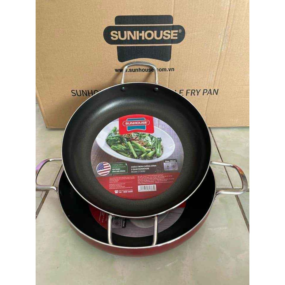 Chảo Sunhouse 30cm 2 quai CT30R2 - chảo chống dính đáy bằng chiên xào tiện dụng