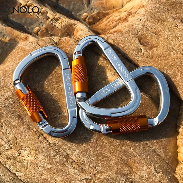 Móc Khóa Carabiner Chữ D Hợp Kim Kẽm Nhôm 7075 T6 Có Ren Khóa Chịu Tải 25K 2500Kg Chuyên Leo Núi, Nhảy Dù, Yoga