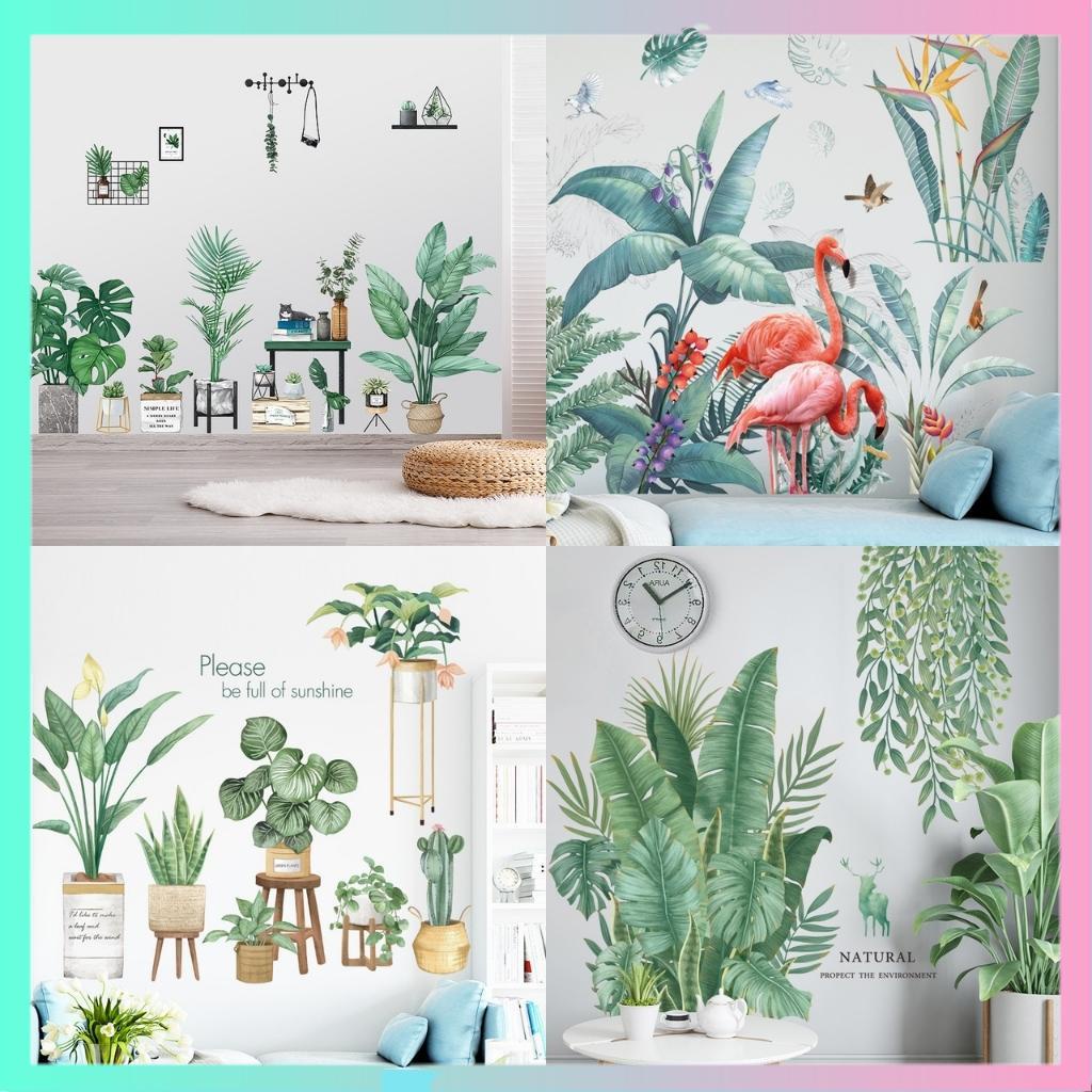 Decal dán tường, Giấy dán tường trang trí phòng ngủ, phòng khách hình cây lá xanh