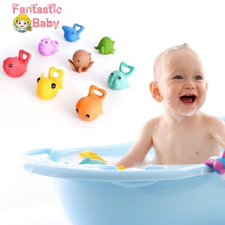 ♆♆8pcs Suit Baby Marine Animal Squeezing Doll BB Rattles Water Spray Bathroom Toys☜