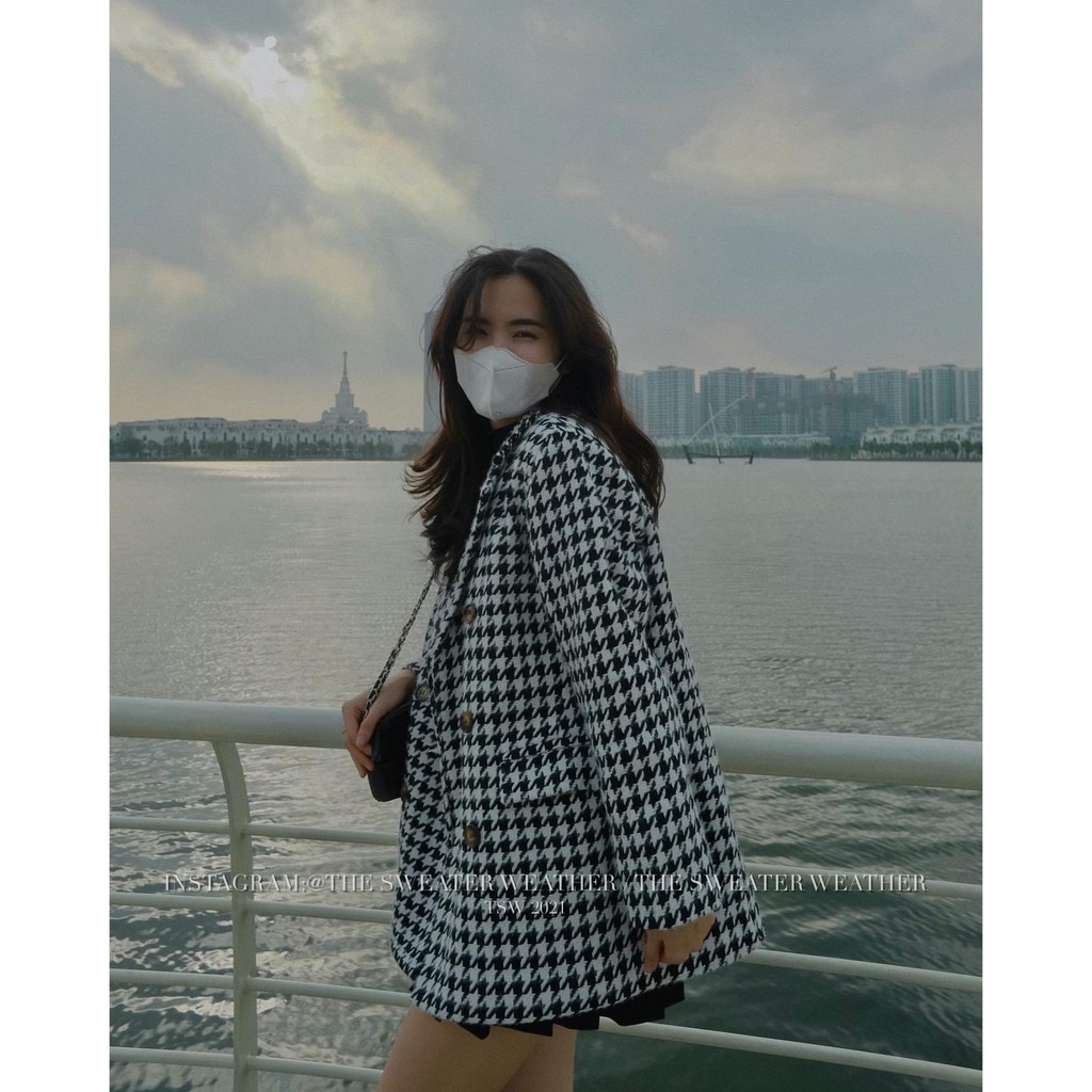 (Ảnh thật) Áo khoác dạ kẻ ziczac chần phao oversize the.sweaterweather TSW | BigBuy360 - bigbuy360.vn