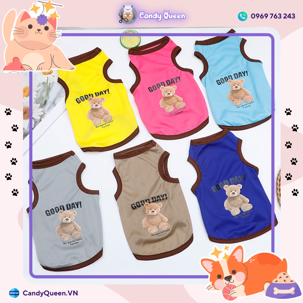 [Áo Thun Cotton In Hình Gấu Thú Cưng] ⚡ Bộ Sản Phẩm In Hình Gấu Teddy Dễ Thương Dành Cho Chó Mèo Size XS-XXL