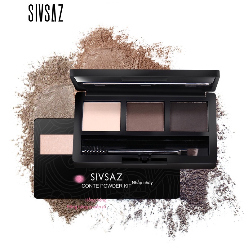Phấn Kẻ Mày Tích Hợp Phấn Mắt Và Kẻ Viền Mắt SIVSAZ Ba Màu Kèm Cọ Trang Điểm