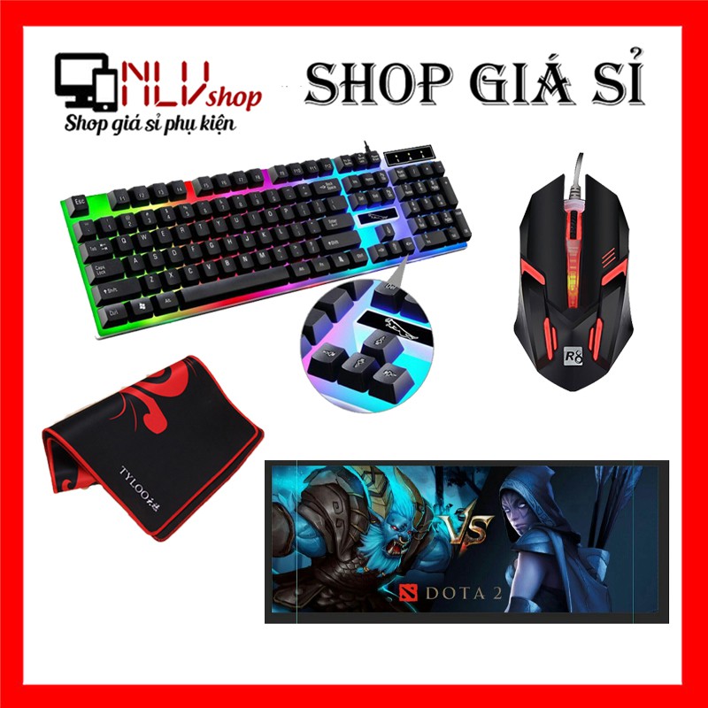 Combo 4 Món Chuyên Game Bàn Phím Giả Cơ G21 + Chuột R8-1602 + Lót Bàn Phím Dota 2 + Lót Chuột Tyloo