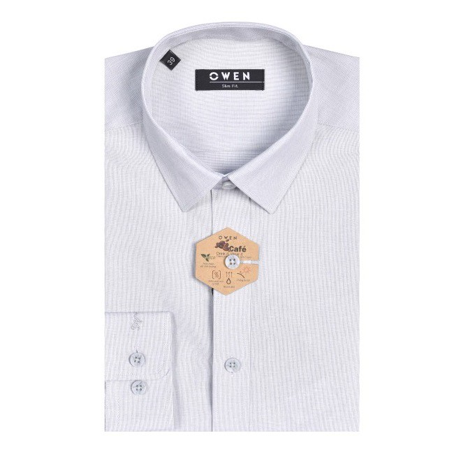 Áo Sơ Mi Nam Dài Tay Owen AS22727DT Somi Công Sở Cao Cấp Màu Xám Nhạt Chất Sợi Cafe Mềm Mát Khử Mùi Dáng Ôm Không Túi