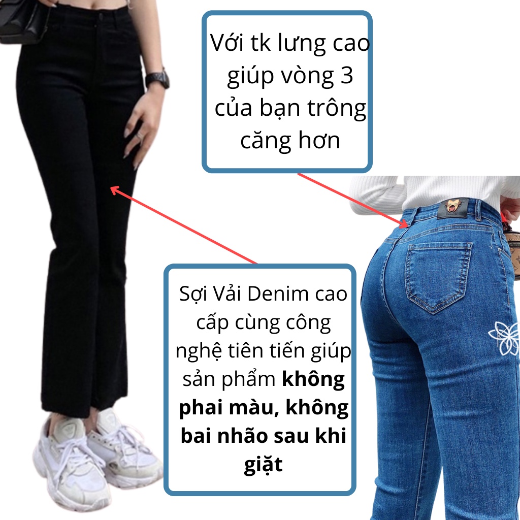 Quần Jean nữ ống Loe Araxie Quần Bò ống loe Nữ Màu Đen - Xanh Co Giãn Cạp Cao LY511 - T83.02