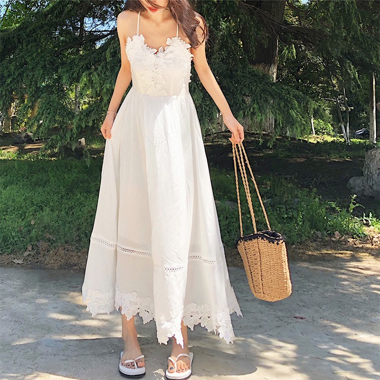 Váy maxi trắng vintage đan dây lưng - MS028 (Có ảnh thật) | BigBuy360 - bigbuy360.vn