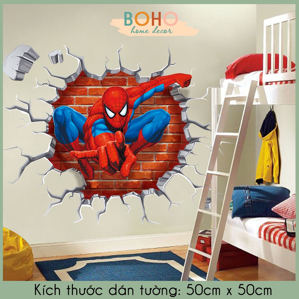 Decal Dán Tường Trang Trí Phòng Ngủ cho bé yêu hình người nhện Spider man BH105