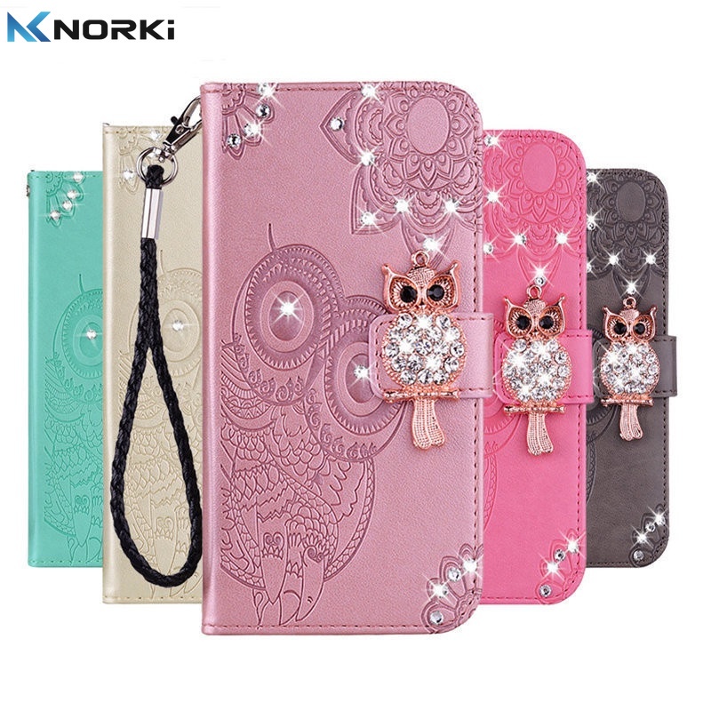 Ốp Điện Thoại Da PU Hình Cú Mèo Đính Đá Có Giá Đỡ Từ Tính Cho iPhone 12 Mini 12Pro 11 Pro XS Max X XR