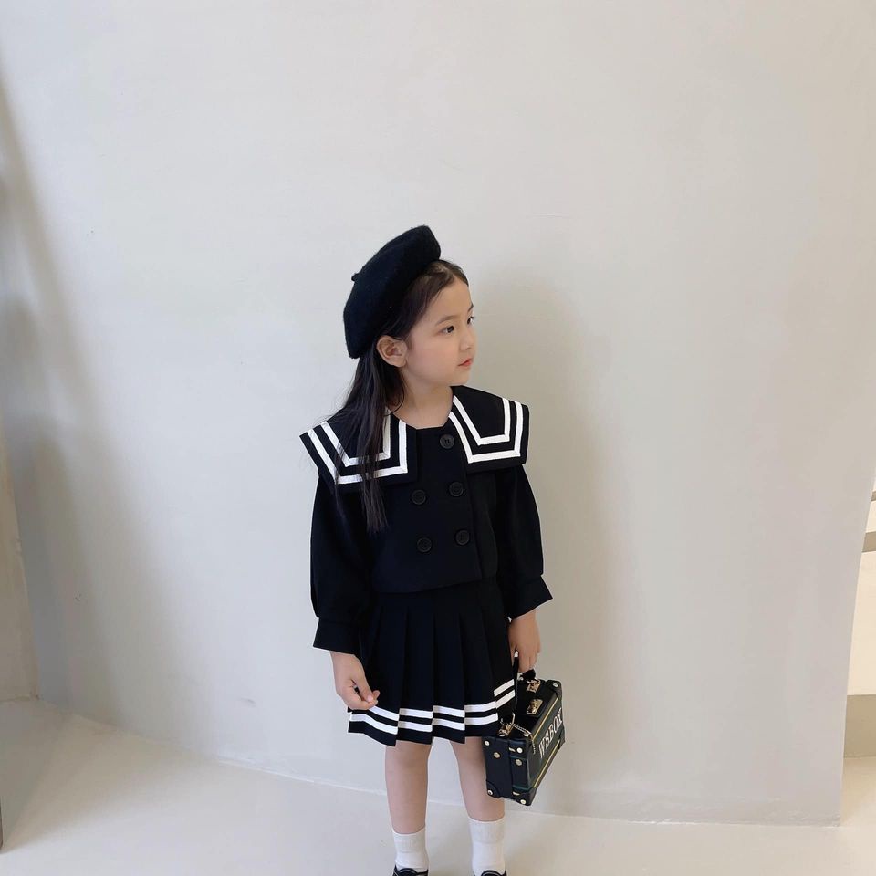 Set Váy Áo Phong Cách Thủy Thủ Hàng Quảng Châu Cao Cấp