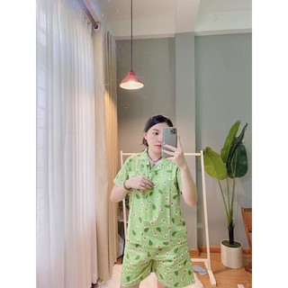 Pijama thô bơ xanh tay ngắn quần ngắn