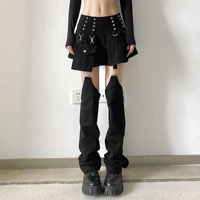 Y2k Quần Culottes Jean Khoét Lỗ Cài Khóa Kim Loại Nặng Phong Cách Công Nghiệp Retro Độc Đáo Cho Nữ