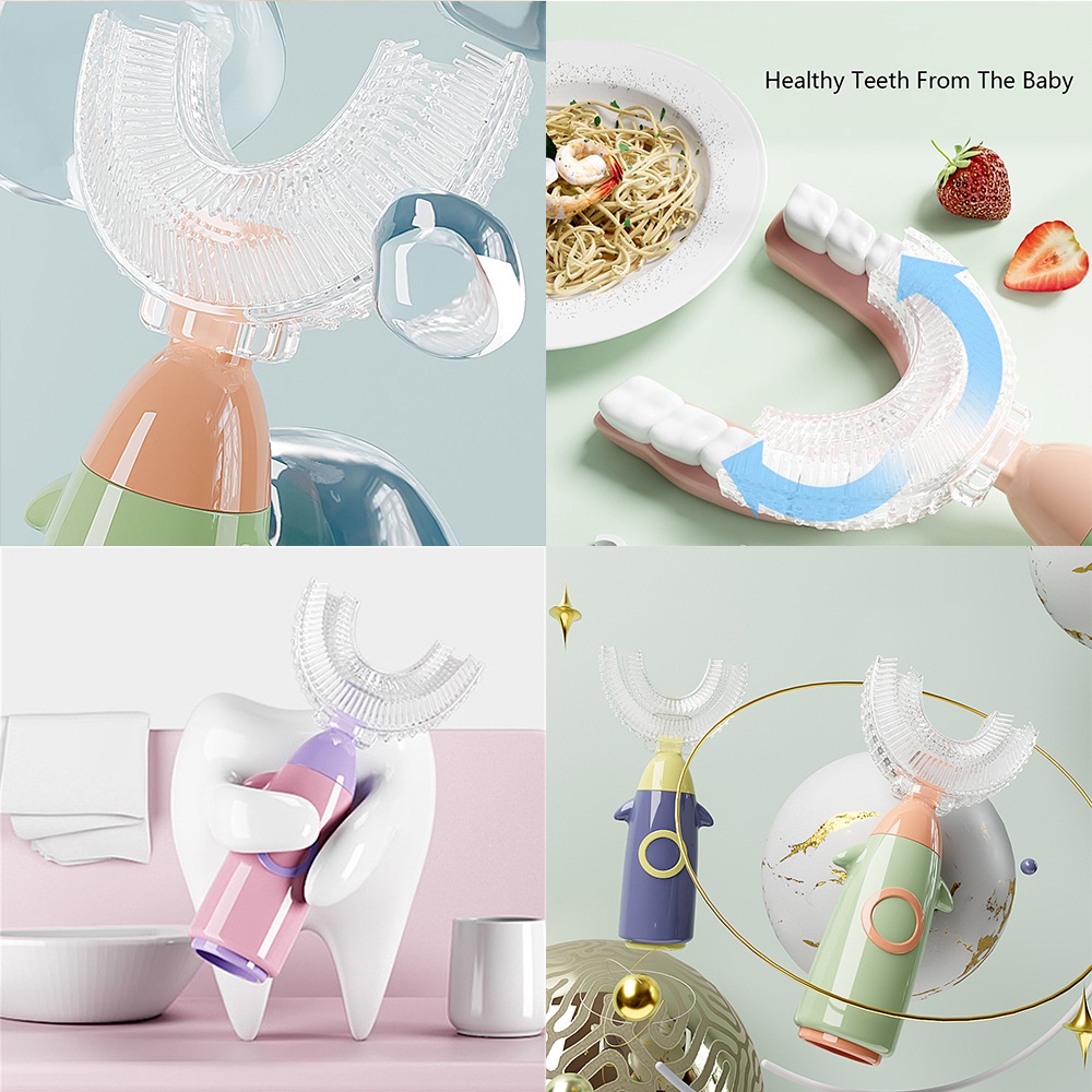 Bàn Chải Đánh Răng Silicon Mềm Tay Cầm Dài Hình Chữ U Cho Bé