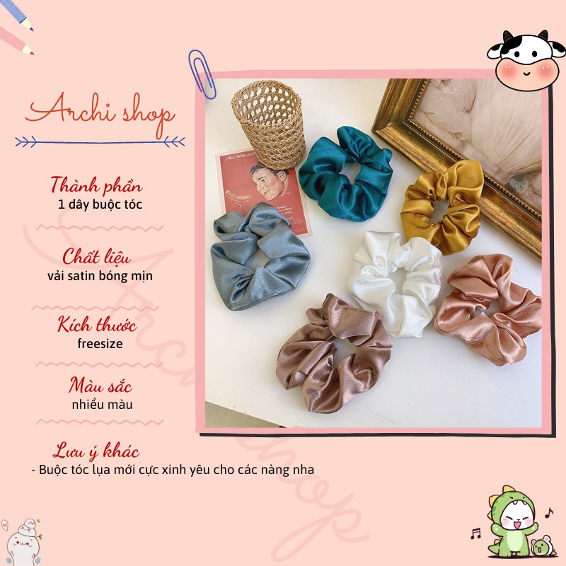 Buộc tóc lụa scrunchies mẫu trơn