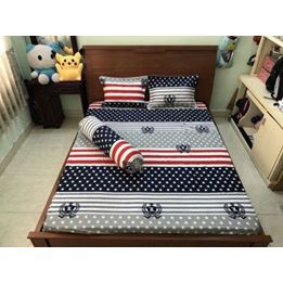 Bộ Ga Phủ Trần Bông 4 Món Vỏ Chăn Lồng Được Ruột MẪU CỜ MỸ Cho Gia Đình Sang Trọng